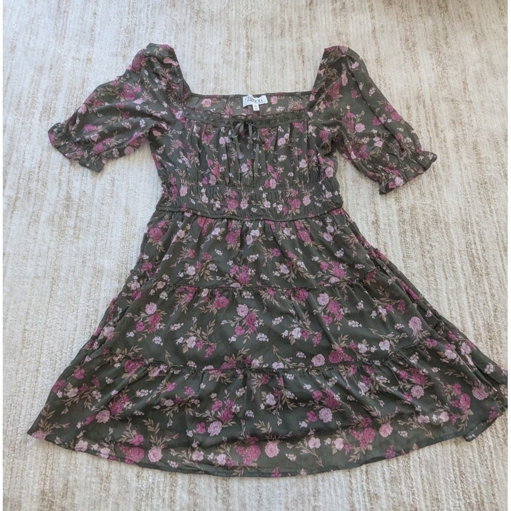 Trixxi LA Milkmaid Dress Sz XL Floral Tiered Babydoll Romantic Cottagecore Lined